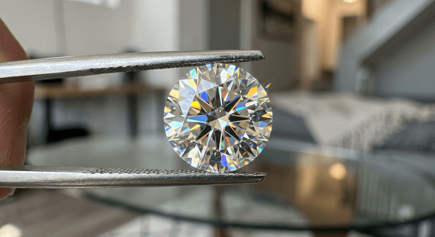Brilliant lab-grown diamond held by tweezers showcasing clarity and sparkle for TheCaratCut best lab diamonds guide