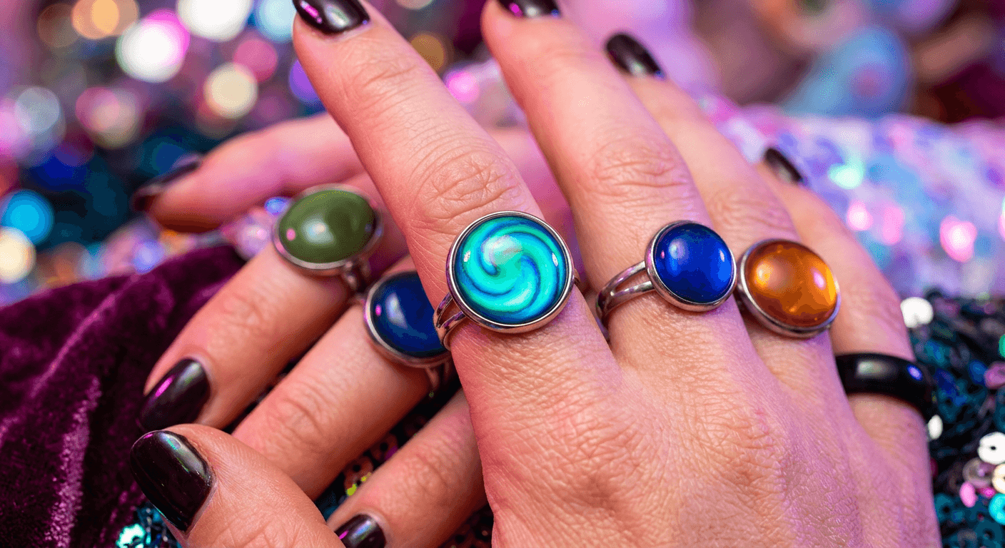 Mood ring displaying vibrant color spectrum representing different emotions for TheCaratCut color meaning guide