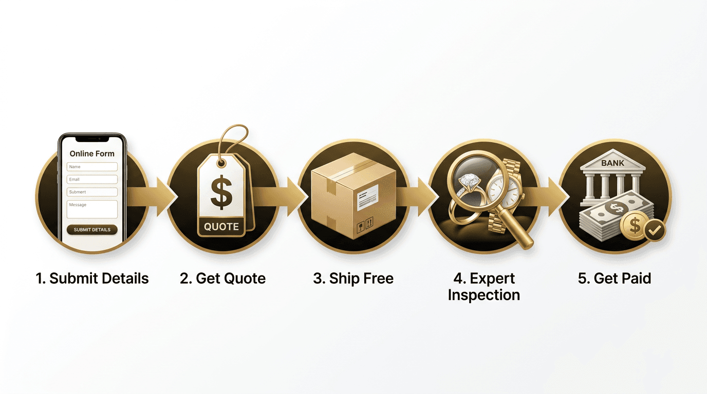 MyGemma five step selling process flowchart from online form to payment for TheCaratCut review