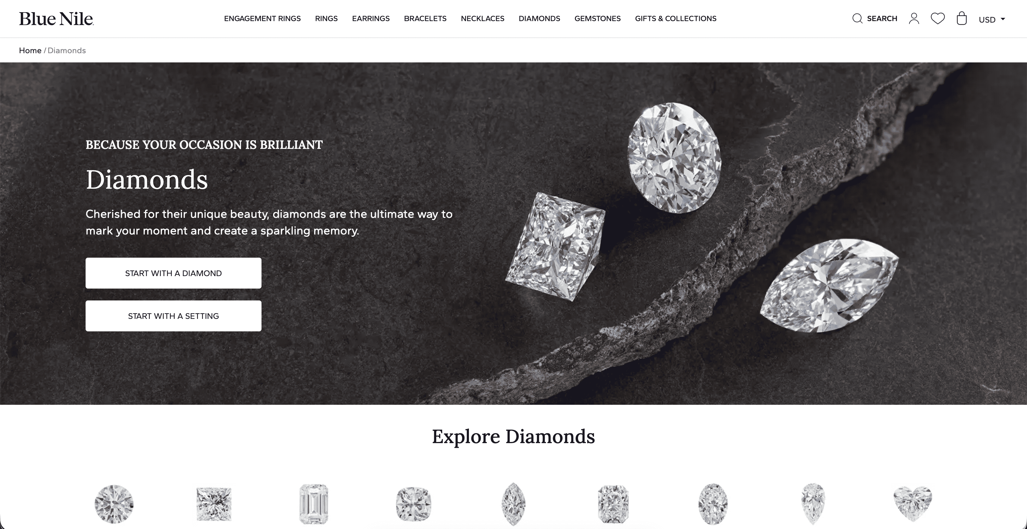 Blue Nile 4-carat diamond search showing available inventory and pricing for TheCaratCut