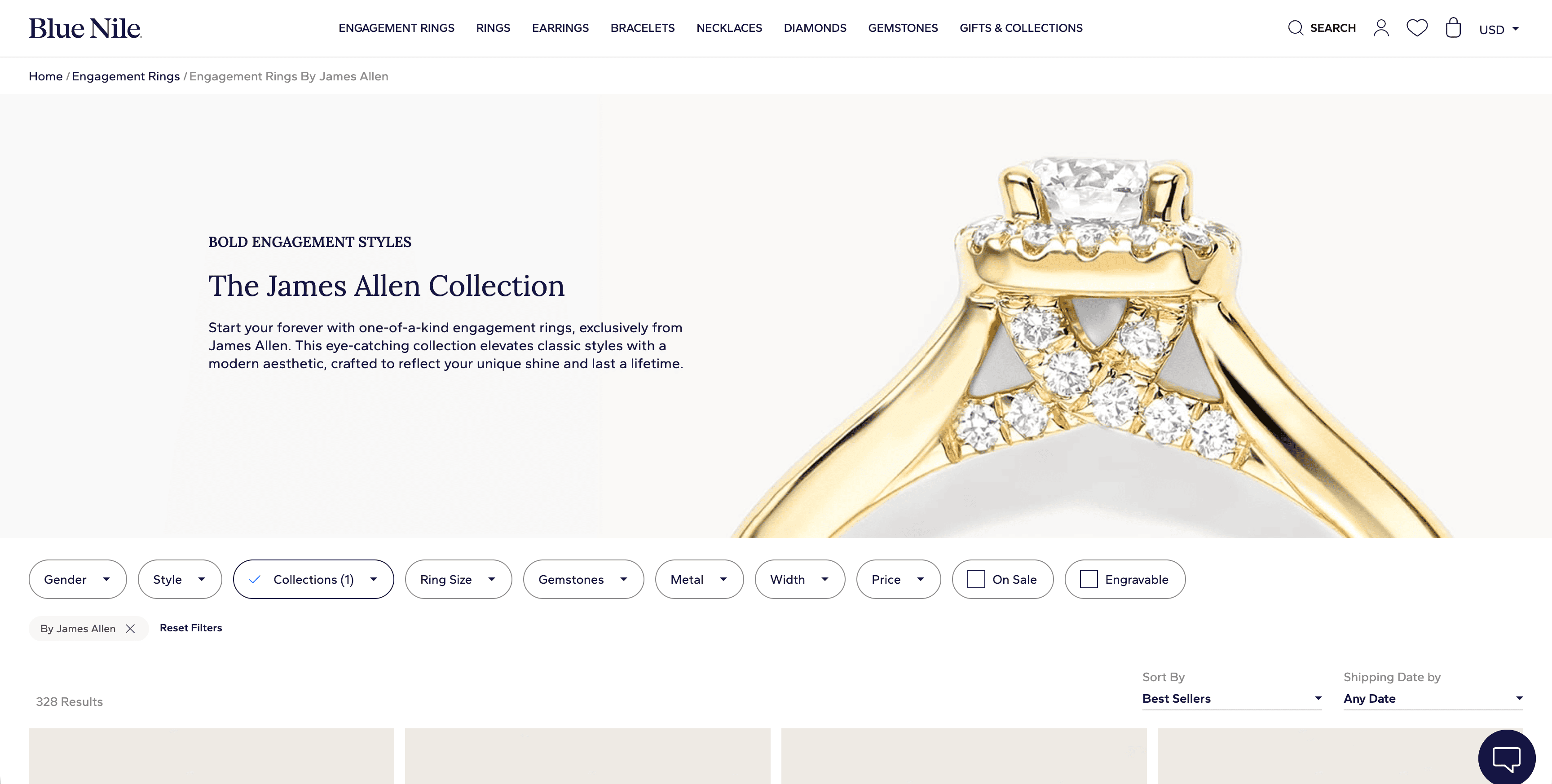 Blue Nile engagement ring collection with ring sizing options for TheCaratCut