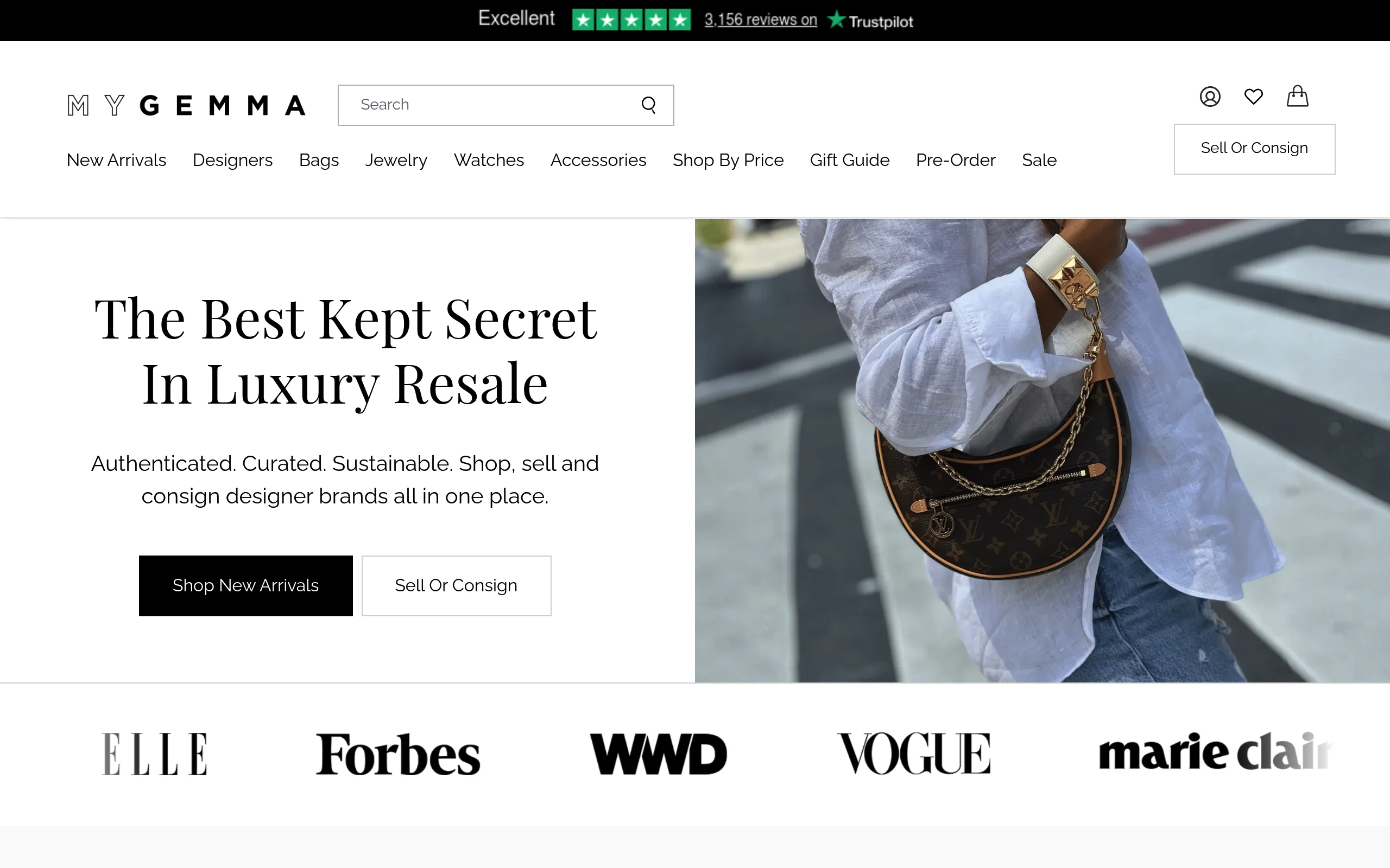 MyGemma website homepage showing pre-owned luxury jewelry marketplace for TheCaratCut review