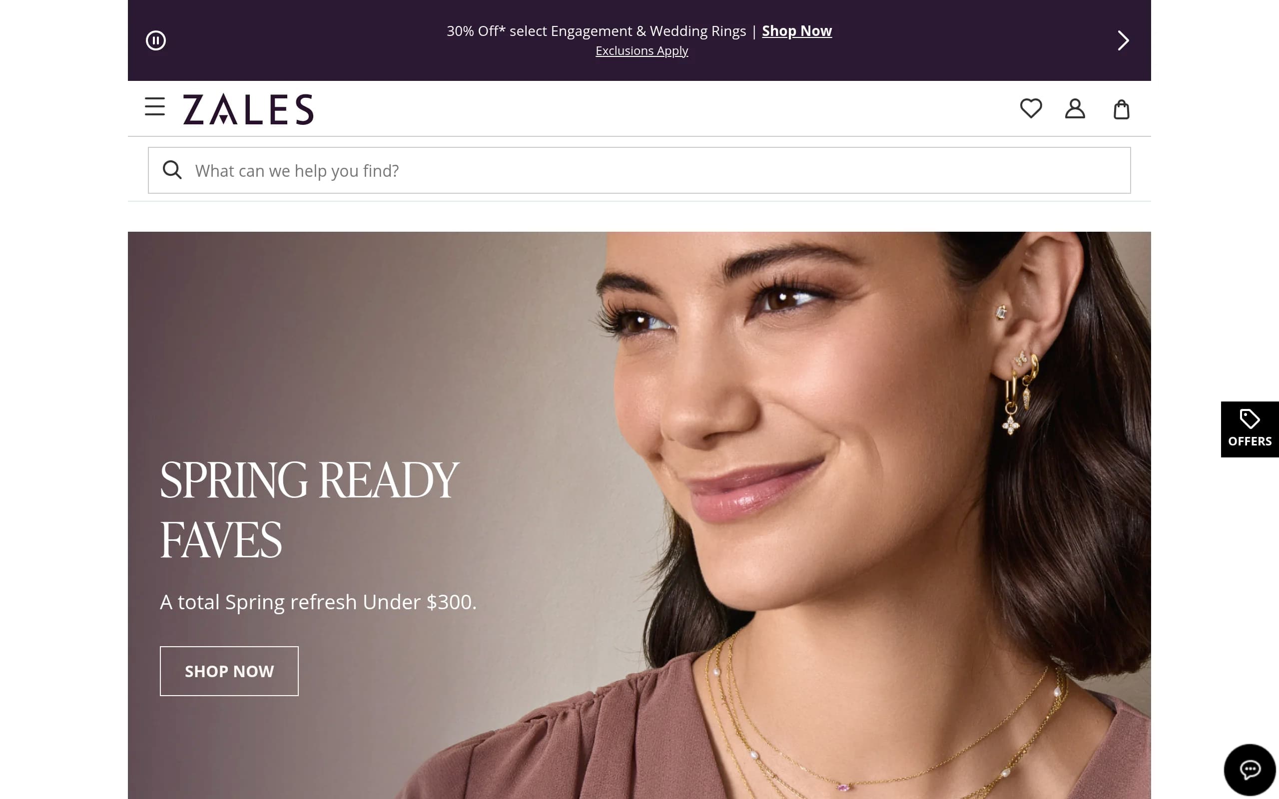 Zales website homepage showing diamond jewelry and engagement ring collections for TheCaratCut review