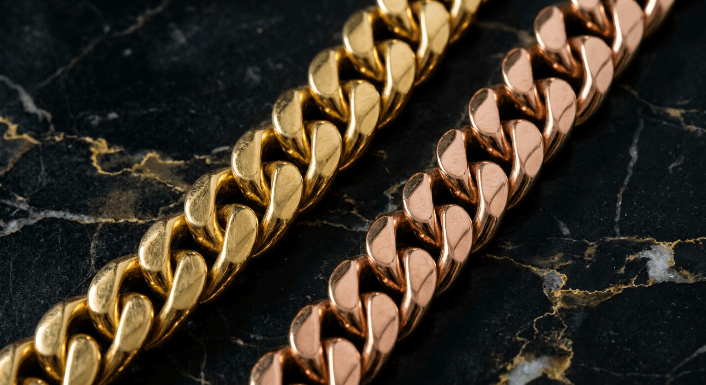 Gold chains comparison representing Jaxxon vs GLD Shop brand quality and value for TheCaratCut review