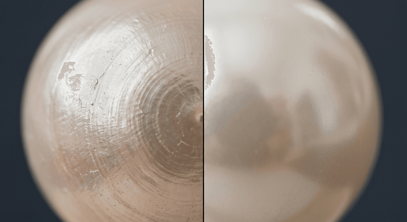 Real vs fake pearl surface comparison showing nacre texture and luster differences for TheCaratCut pearl guide